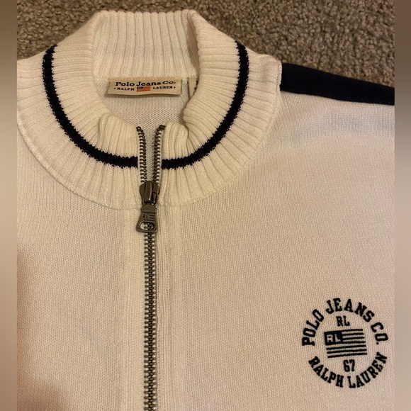 Polo Jeans Company white and navy sweater in size XL. NWOT - Picture 2 of 12